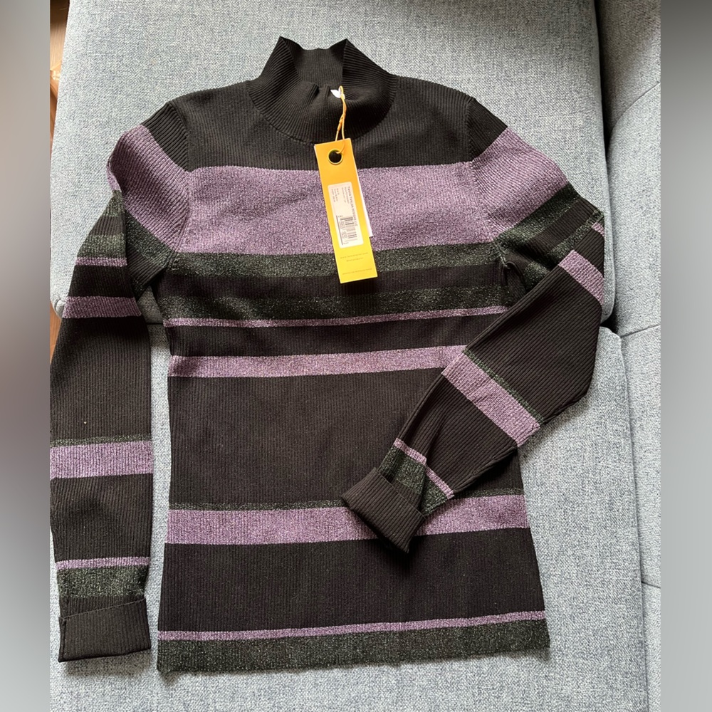 Striped Metallic Black and Purple Tanya Taylor Sweater. NWT. Size M